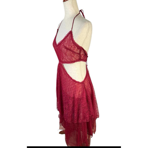 Fairydust chronicals Lace Red Dress Maxi Sheer Butterfly Goth Widow cutouts - Picture 3 of 5